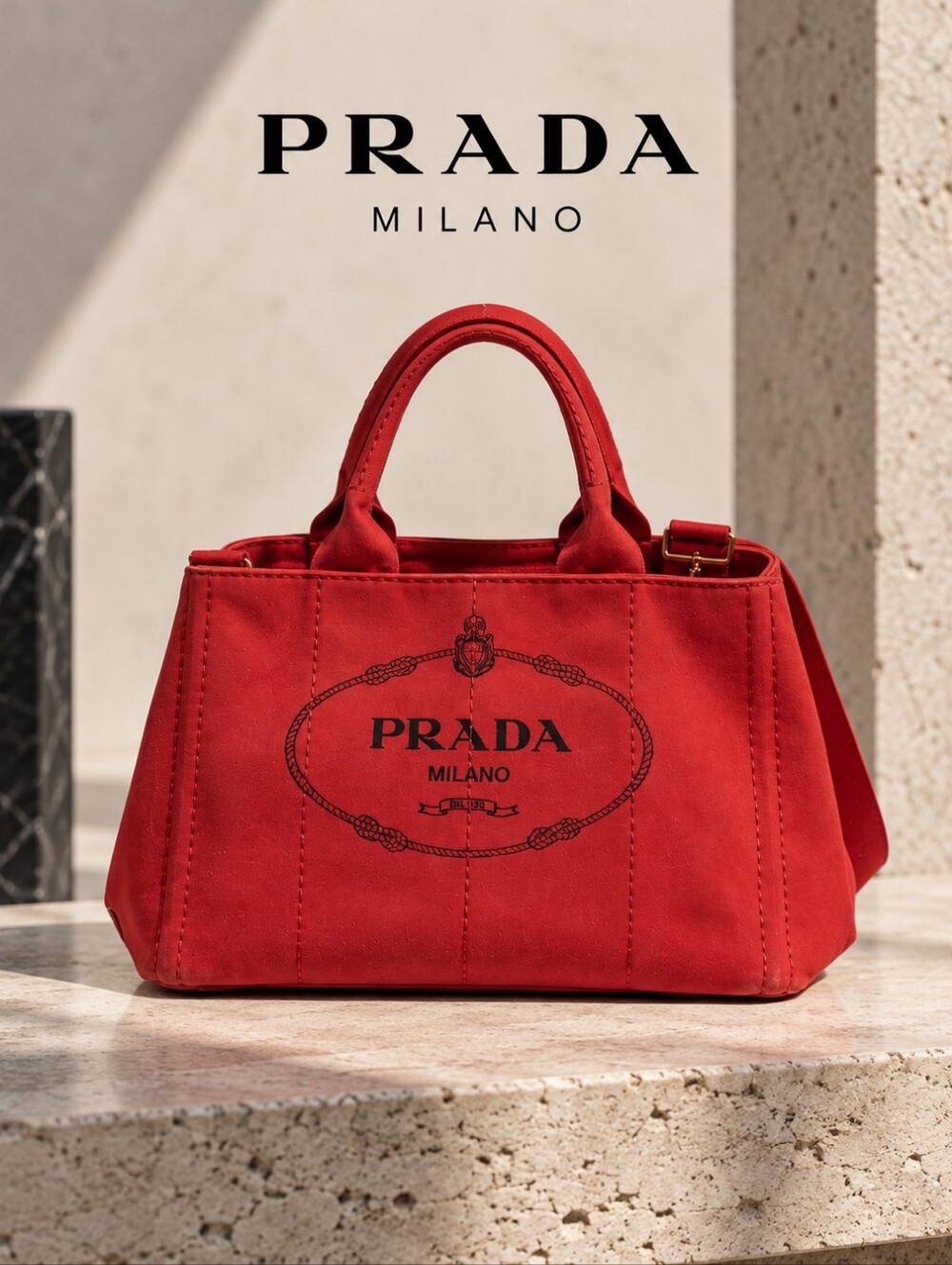 Authentic Prada Canapa Canvas Tote Bag Rosso